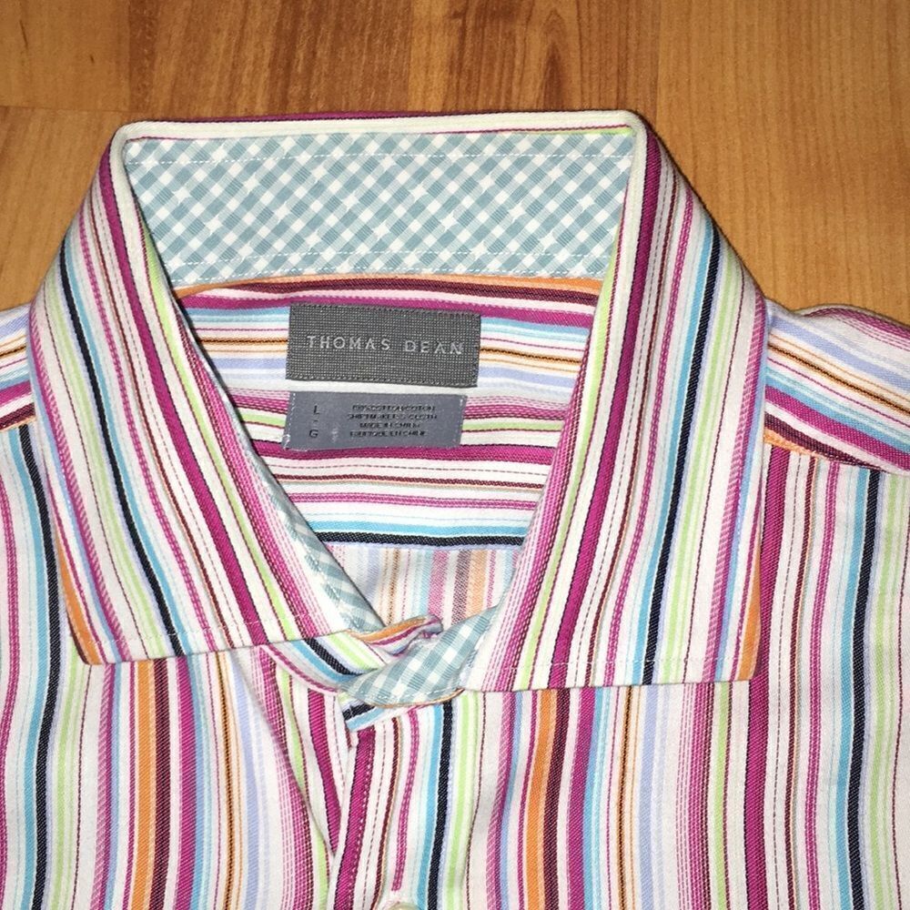 Thomas Dean LS Rainbow Stripe Party Shirt L